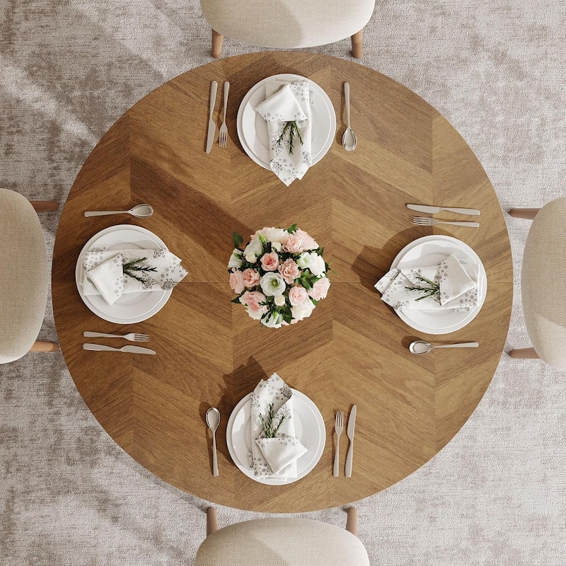39.4-inch Wood Round Kitchen/Dining Table for 4 People Dining/Living Room