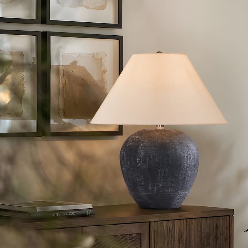 Ceramic Table Lamp with Linen Shade - 15.7"W x15.7"Dx18.1"H - Grey