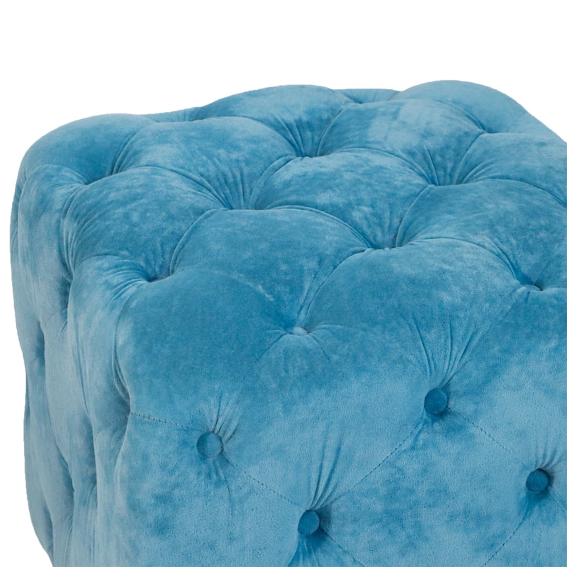 Velvet Upholstered Ottoman, Multi-Functional Dice-Shaped Foot Stool, Dressing Makeup Chair with Hidden Storage Compartment
