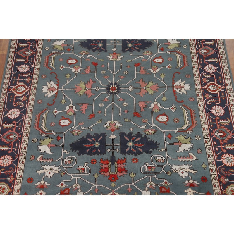 Hand Knotted Oriental 100% Wool Carpet Traditional Geometric Navy Blue & Blues Heriz (serapi) Area Rug - 11' 10'' X 8' 9''