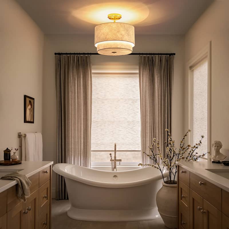 3-Light Double Layer Ceiling Light with Tyvek paper Lampshade - Modern Gold and White Fixture for Living Room