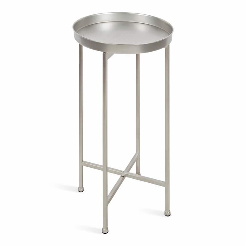 Kate and Laurel Celia Round Foldable Metal Accent Table - Silver