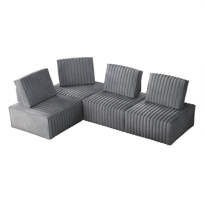 CraftPorch 4-Pieces Contemporary Clean-Line Linen Upholstered - 4 Piece - Light Grey