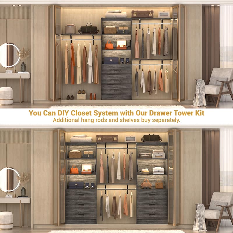 6-Tier 23.6'' Display Cabinet with Charging Station and Drawers, Bookcase Storage Shelf Kitchen Pantry