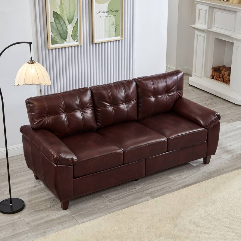 79" Modern PU Leather 3-Seater Sofa with Storage