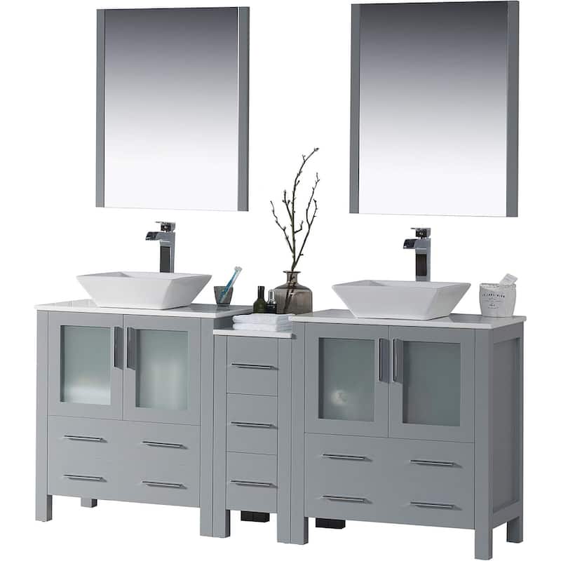 Blossom Sydney 72 Inch Double Sink Vanity with Side Cabinet & Mirrors - Metal Grey