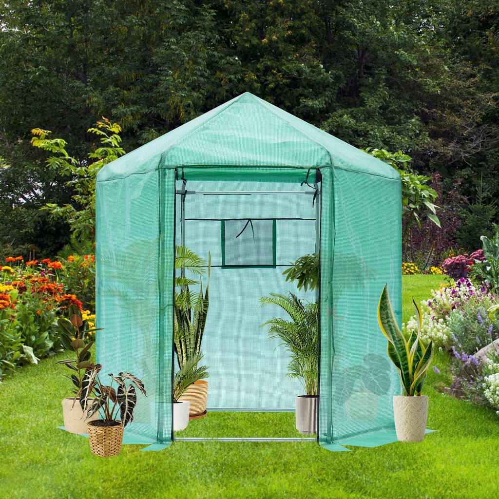 Walk-in Greenhouse Hexagonal Reinforced Frame Heavy Duty Plastic Reinforced Thickened Waterproof Insulation(6.9*7.5 ft)