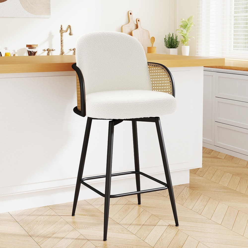 26" Swivel Boucle Fabric Upholstered Bar Stool - 38.2"H x 21.5"W x 23.2"D