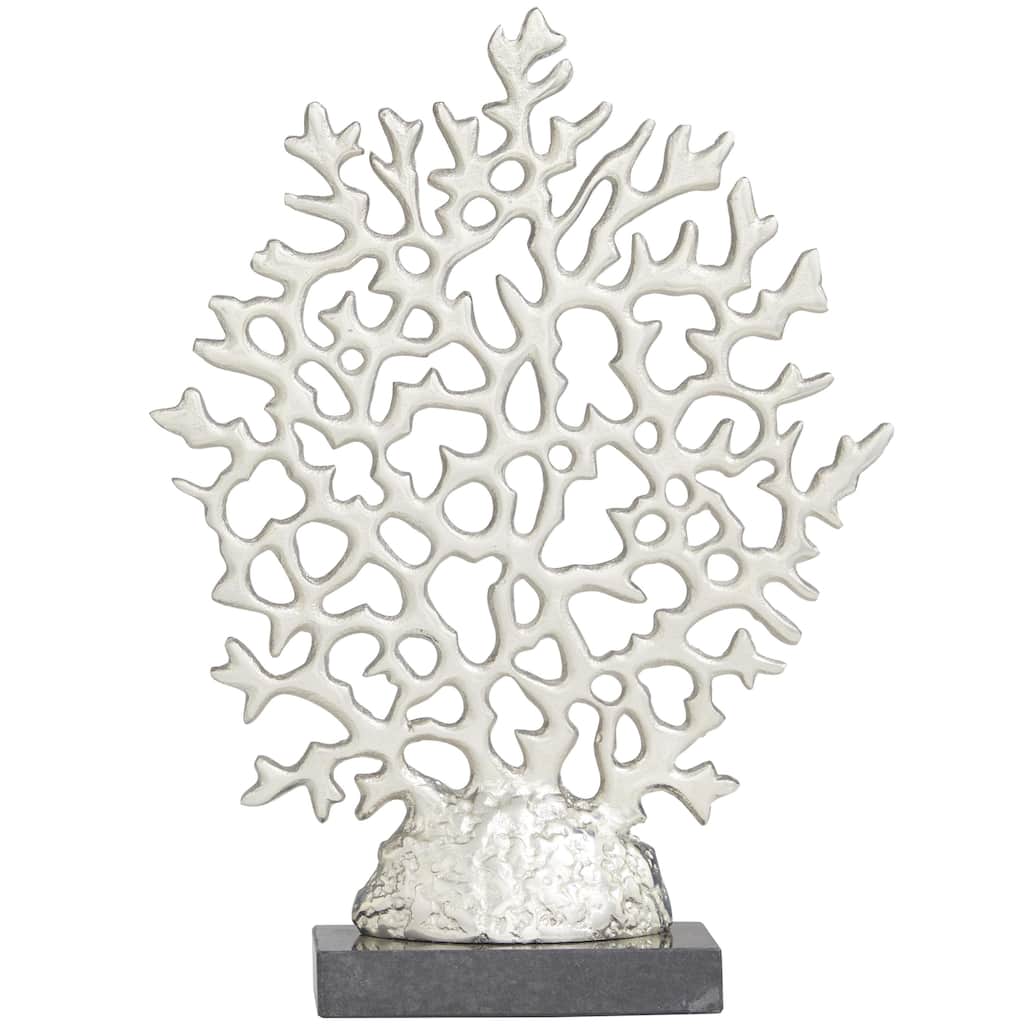 Aluminum Metal Coral Decorative Sculpture with Marble Base - Silver - Roche River Decor - 3"W x 12"L x 16"H