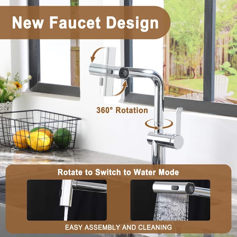 Single Handle Pull Down Sprayer Kitchen Faucet with 3 Functions Spray