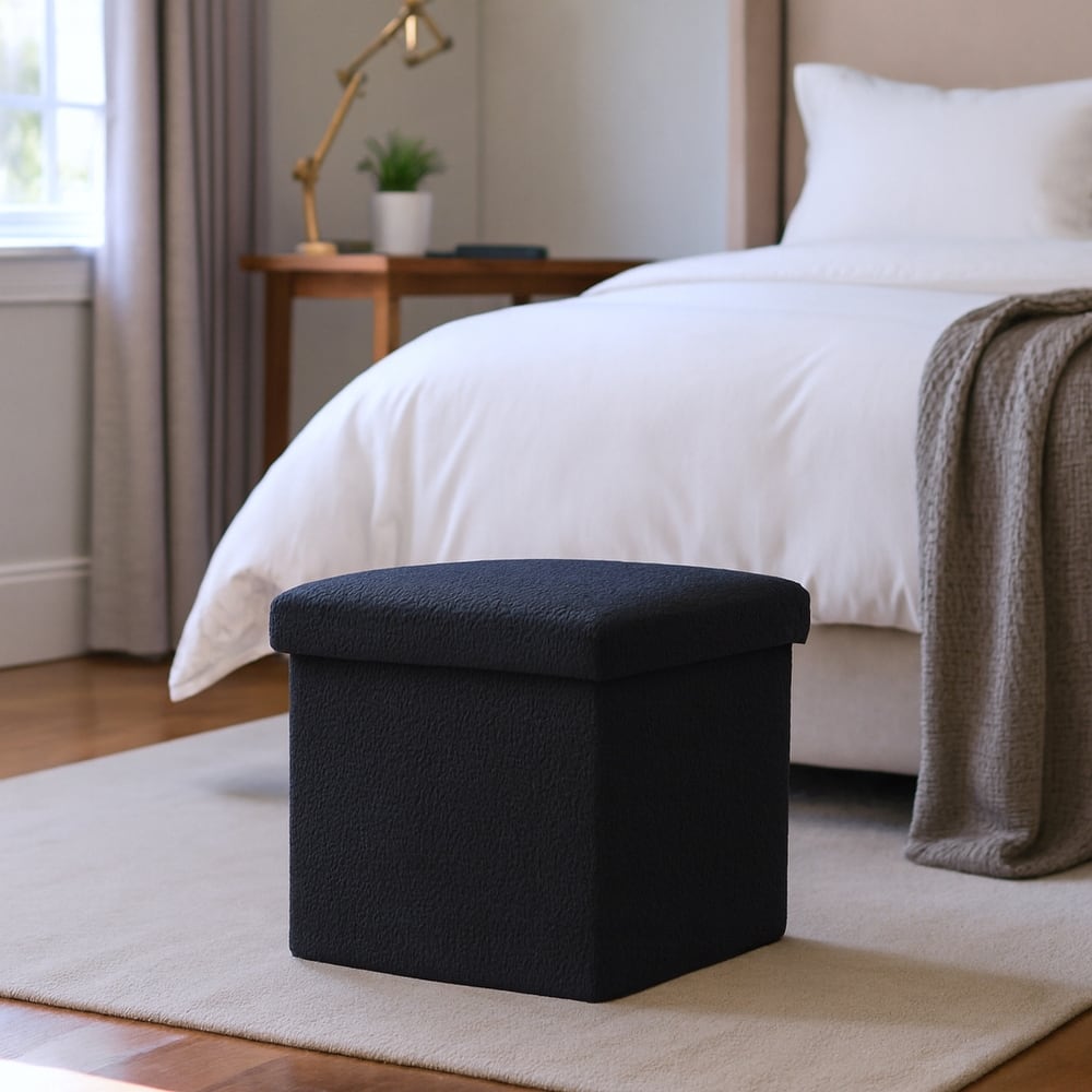 HomeRoots 12" White Boucle Cube Storage Ottoman