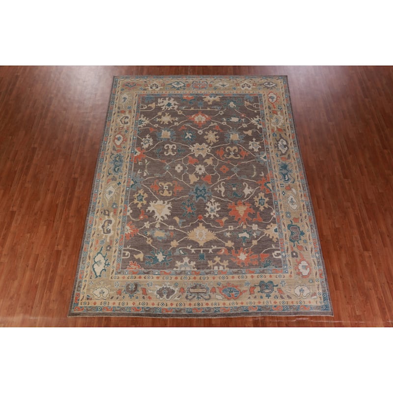 Hand Knotted Oriental 100% Wool Carpet Transitional All-Over Greys & Charcoal Oushak Area Rug - 12' 3'' X 9' 0''