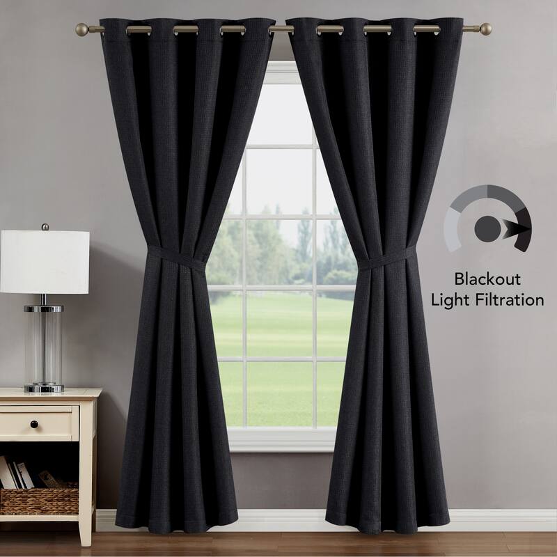 Creative Home Ideas Chyna Blackout Window Curtain, Room Darkening, Thermal Insulated, Grommets, Set of 2 Panels with 2 Tiebacks