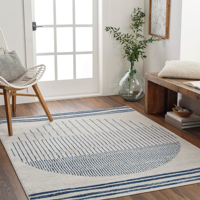 Livabliss Joel Mod Black/Ivory Ombre Geometric Striped Area Rug - Blue/Grey - 9' 10" x 14'