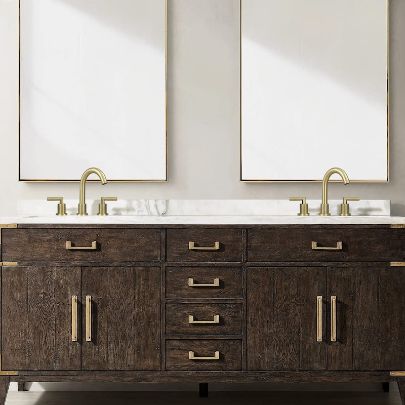 2 Handles Widespread Bathroom Sink Faucet 3 Holes Bathroom Faucet with Pop Up Drain Vanity Tap with CUPC Supply Hoses