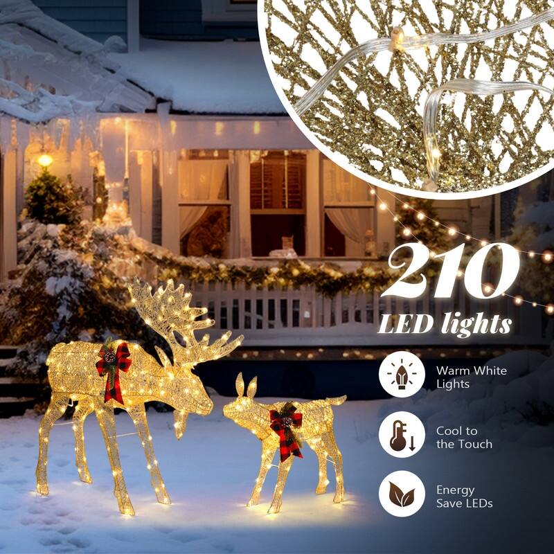 2pcs Golden LED Light Moose Family Decoration