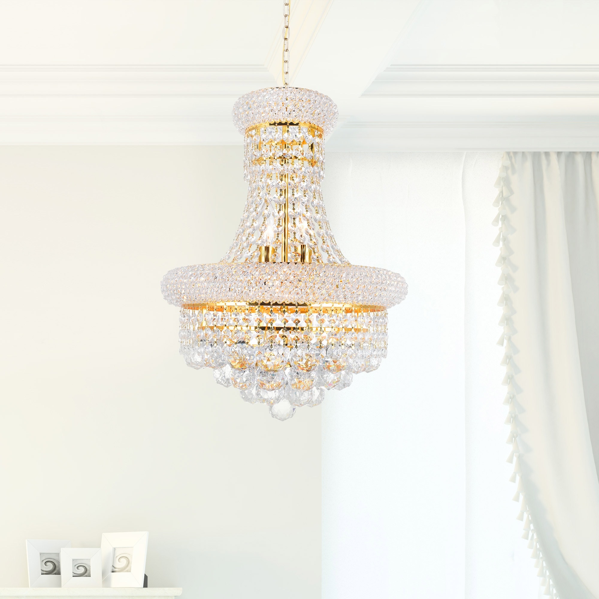 CWI Lighting Empire 6 Light 14in Gold Chandelier with Crystals