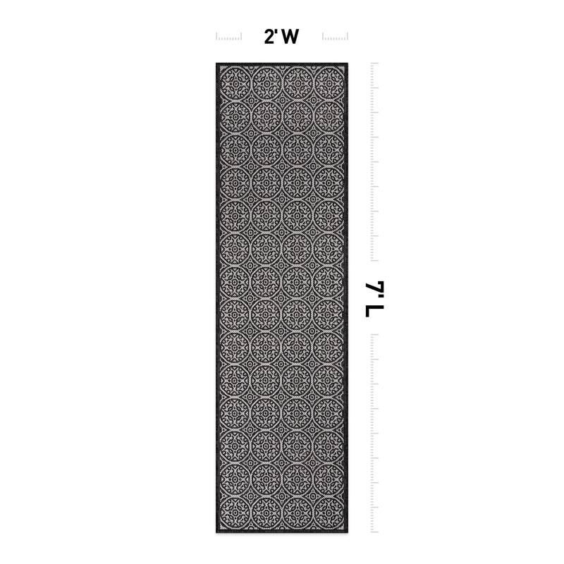 World Rug Gallery Transitional Floral Circles Textured Flat Weave Indoor/Outdoor Area Rug