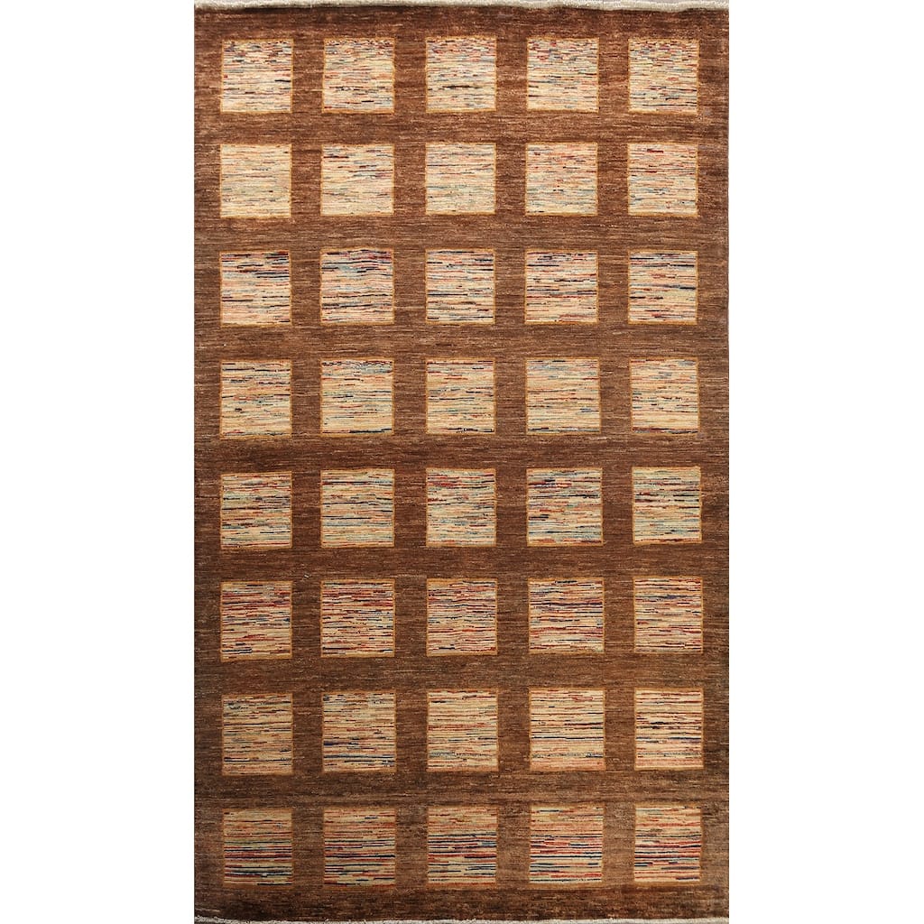 Checkered Gabbeh Kashkoli Oriental Wool Area Rug Handmade Carpet - 5'5" x 9'1"