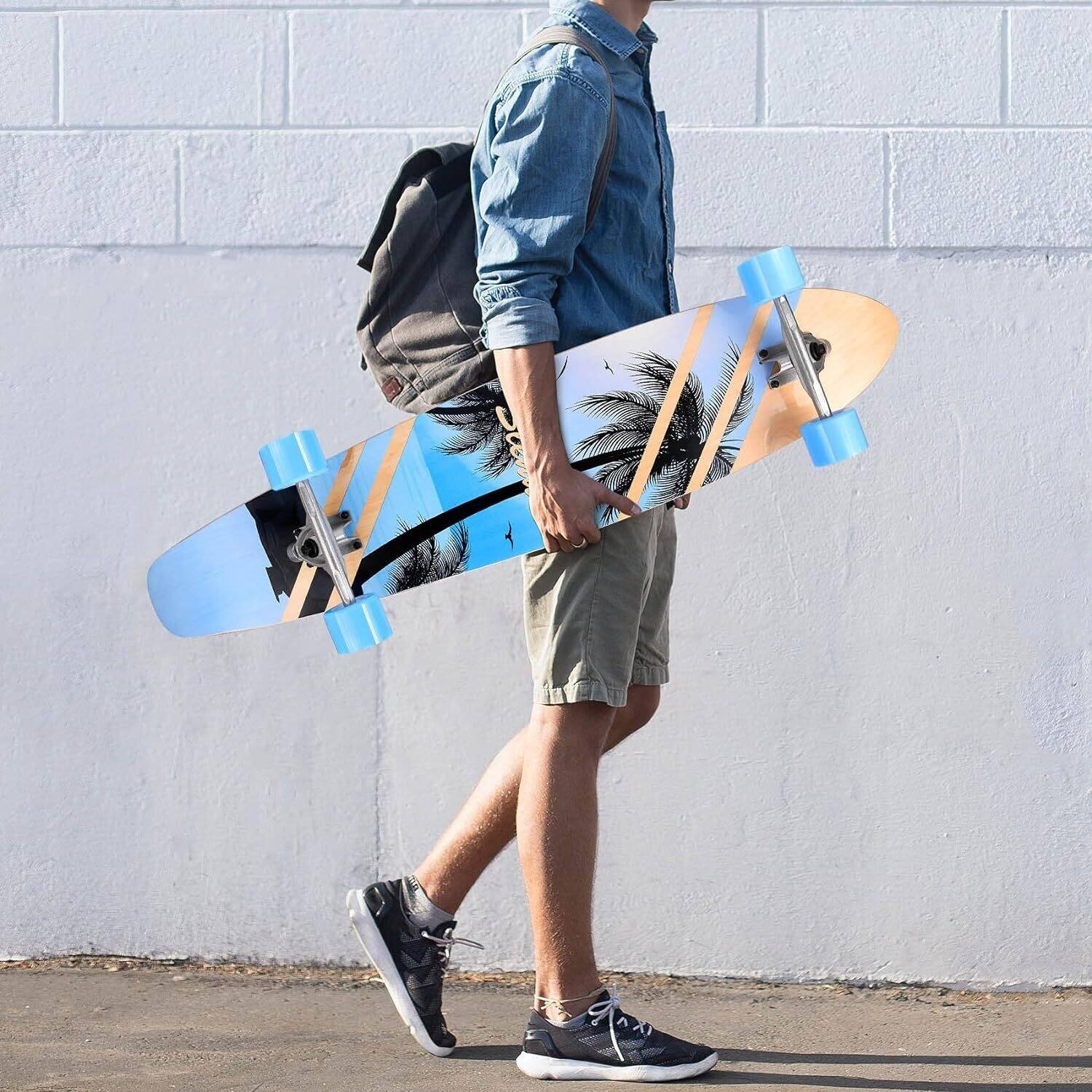 42 in. Coconut Tree Longboard Skateboard Drop Through Deck Complete Maple Cruiser Freestyle