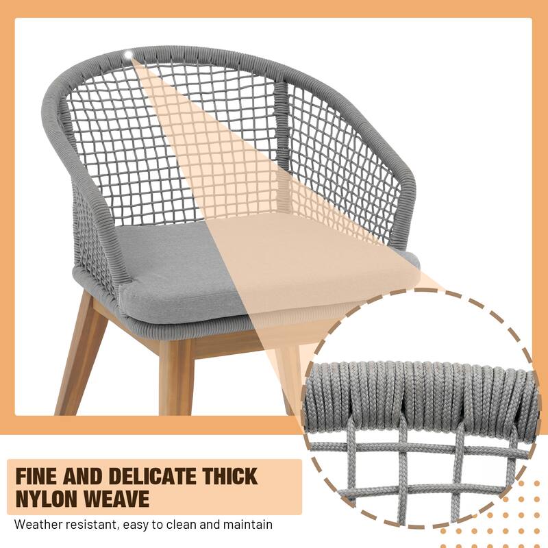 Outdoor Patio 9-Piece Dining Set With Rope-Woven Dining Chairs
