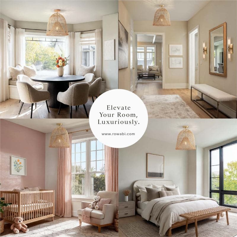 Santa Barbara Rattan Flush Mount - Rattan Natural Handwoven Ceiling Light for Living Room or Hallway in Modern, Farmhouse Style