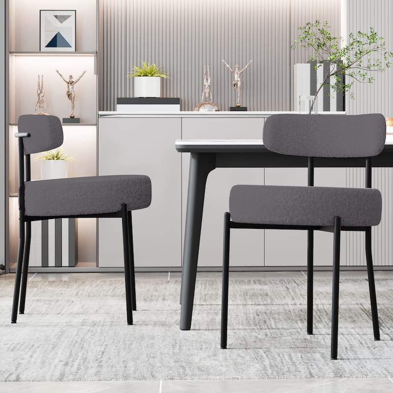 XINMICS Upholstered Boucle Dining Chairs with Black Metal Legs