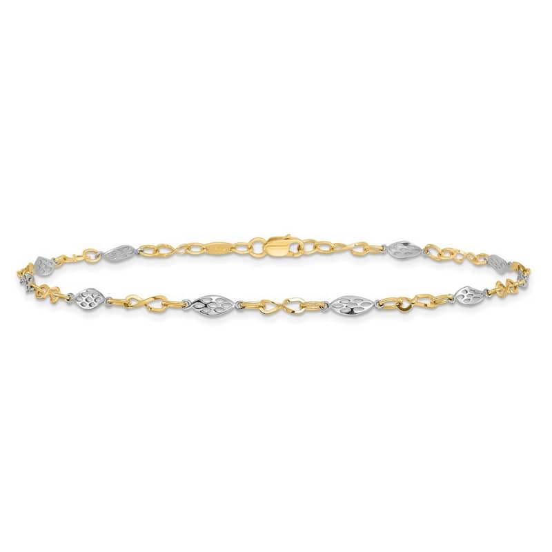Curata Women's Italian 4.25mm 14k Two-tone Polished Anklet - 9 + 1 Inch