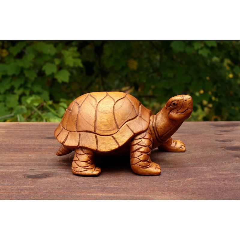Wooden Walking Tortoise Turtle Statue Hand Carved Sculpture Wood Home Decor Accent Figurine Seaside Handcrafted Handmade
