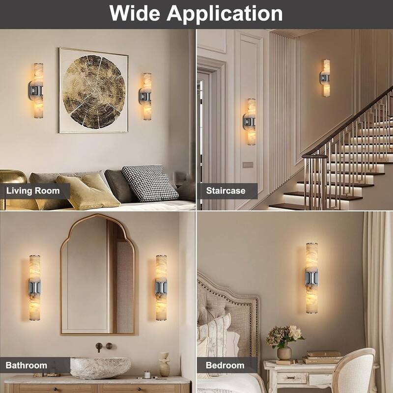 KAYLA Alabaster Wall Sconce 22", Modern Brass Wall Light, Spanish Natural Marble Indoor Sconces