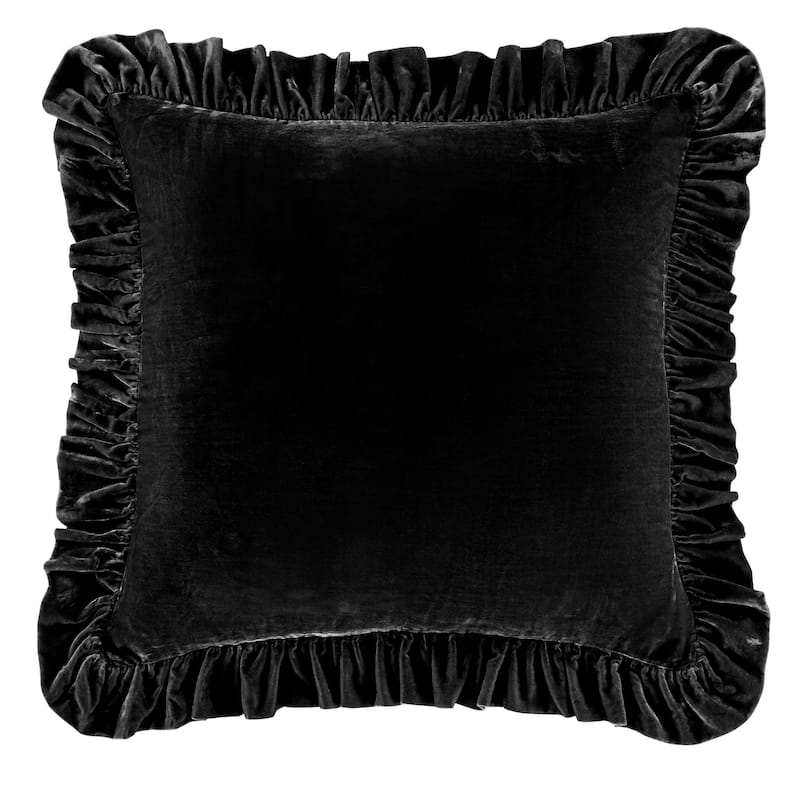 HiEnd Accents Stella Faux Silk Velvet Romantic Western Ruffled Euro Sham, 27"x27" - Black