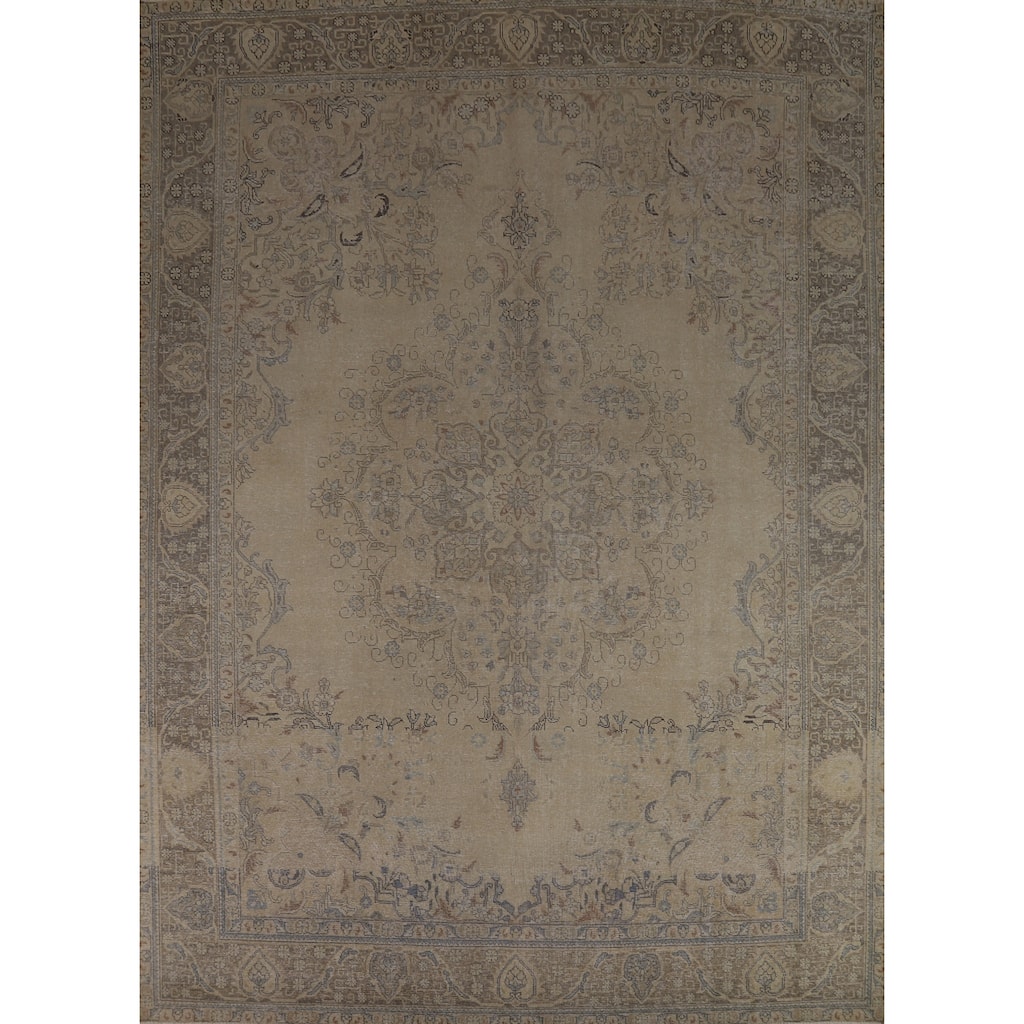 Medallion Tabriz Persian Vintage Rug Hand-Knotted Wool Carpet - 9'9" x 12'8"