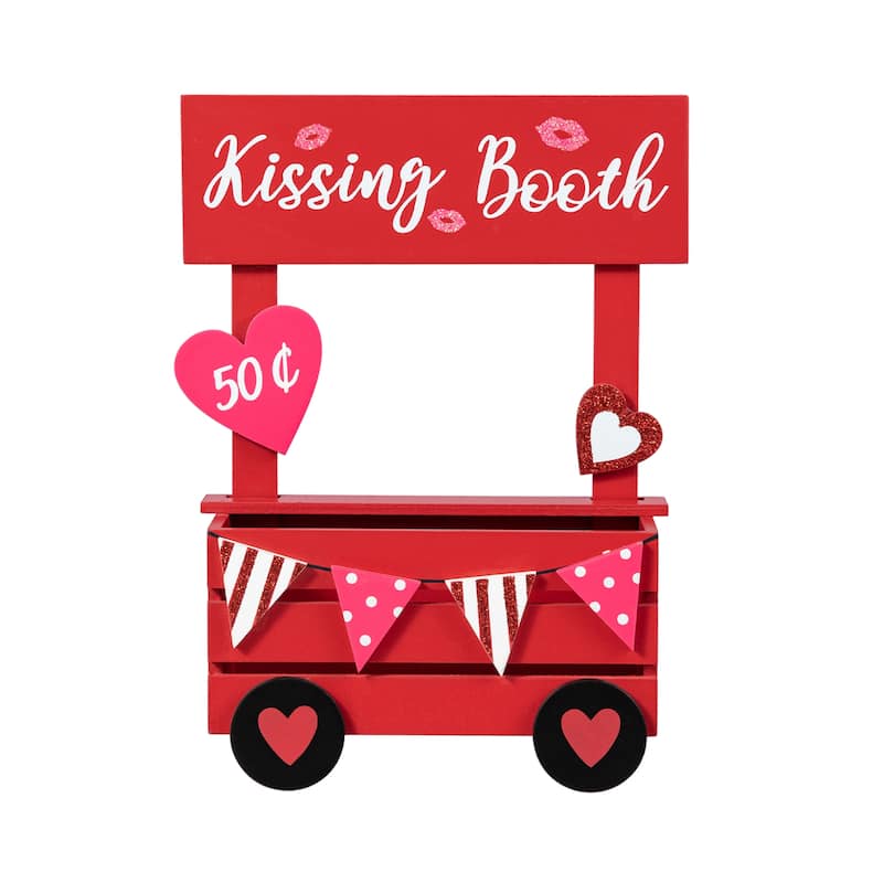 Glitzhome 10"H Valentine's Wooden KISSING BOOTH Table Decor - 10''H