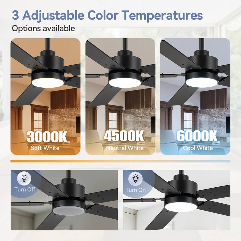 36/42/48/52/56/62/72/84-Inch Reversible Blade Integrated LED Ceiling Fan with Light Remote