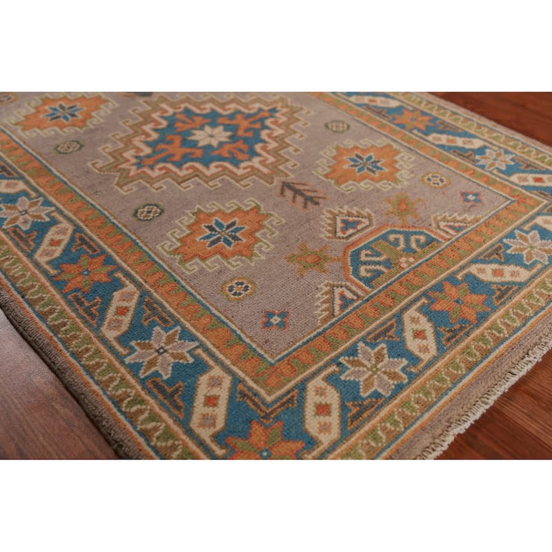Geometric Kazak Foyer Rug Oriental Handmade Wool Carpet - 2'9"x 3'11"