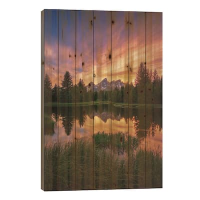 Last Rays Over The Grand Tetons Print On Wood by Bill Sherrell - Multi-Color