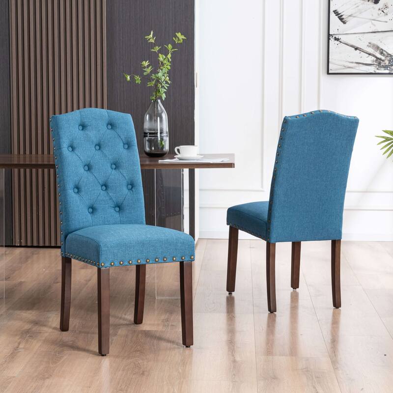 Fabric Upholstered Tufted High Back Dining Chairs with Nailhead Trim