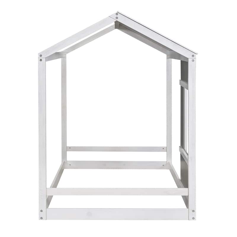 Twin Size House Platform Bed with Roof and Window