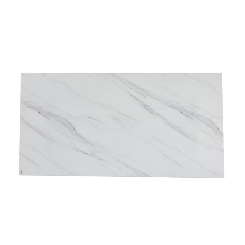 69 Inch Rectangular Dining Table with Marble Texture Glass Top for 4-6 People