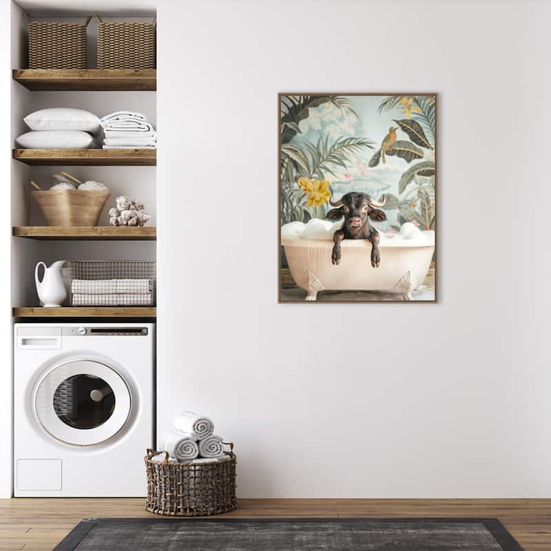 Tropical Buffalo Bath by Niky Rahner Framed Canvas Wall Art