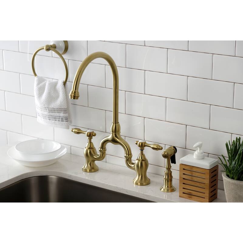 Kingston Brass Tudor Bridge Kitchen Faucet with Brass Sprayer