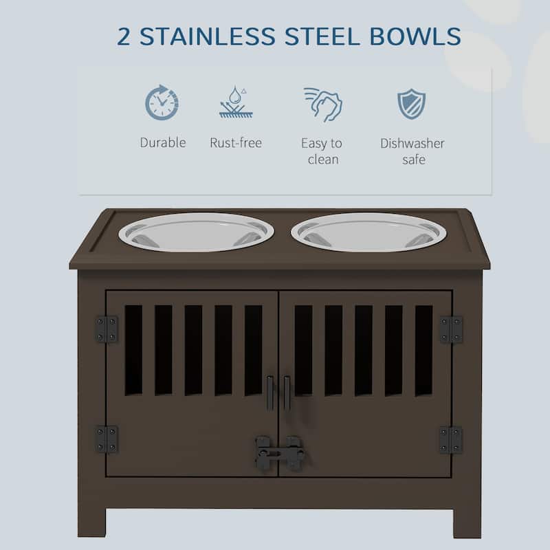 Elevated Pet Feeder Stand for Large Dogs with Storage Cabinet and 2 Stainless Steel Bowls - 23.5" L x 11.75" W x 17" H