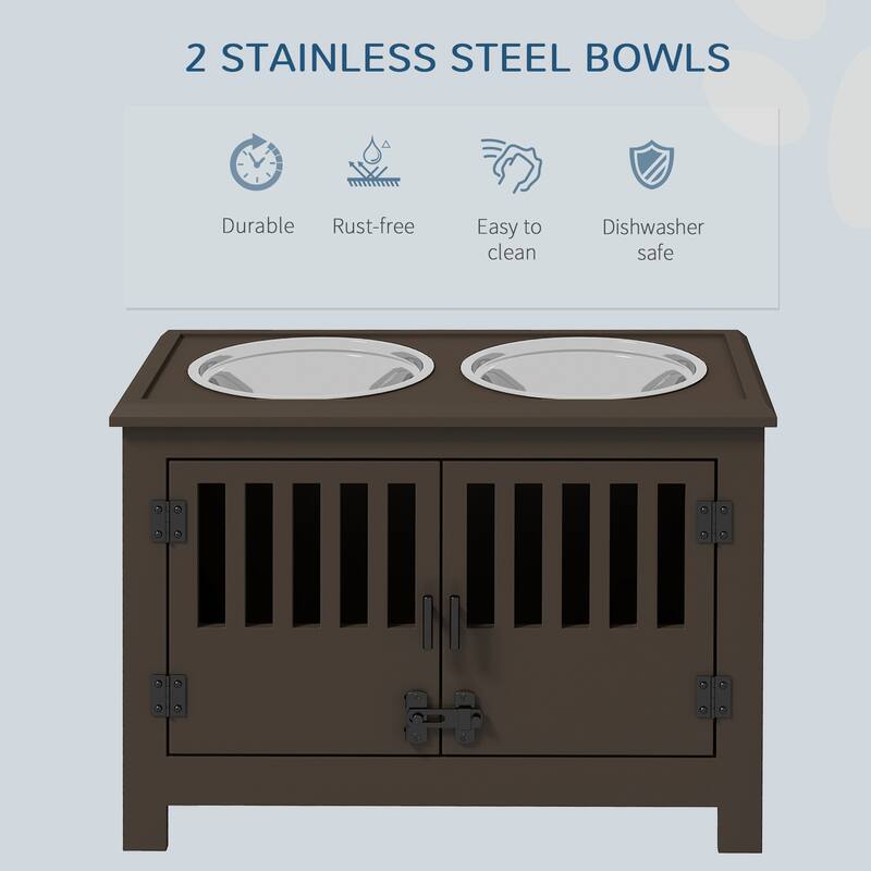 PawHut Large Elevated Dog Bowls with Storage Cabinet Containing Large 37L Capacity, Raised Dog Bowl Stand Pet Food Bowl