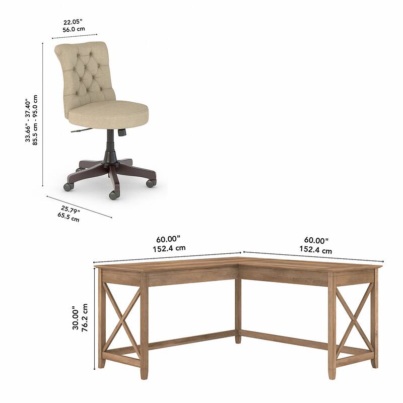 Key West 60W L-Desk with Tufted Office Chair by Bush Furniture