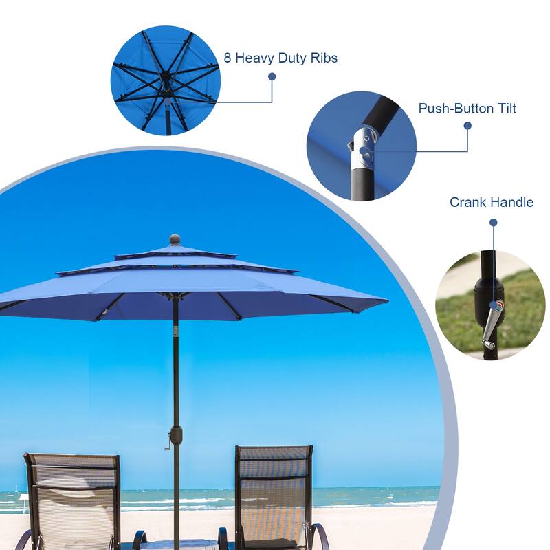 Aoodor Patio Umbrella 10 ft. for Dining Table Outdoor Market Yard Use 3 Tier Ventilation (Umbrella only)