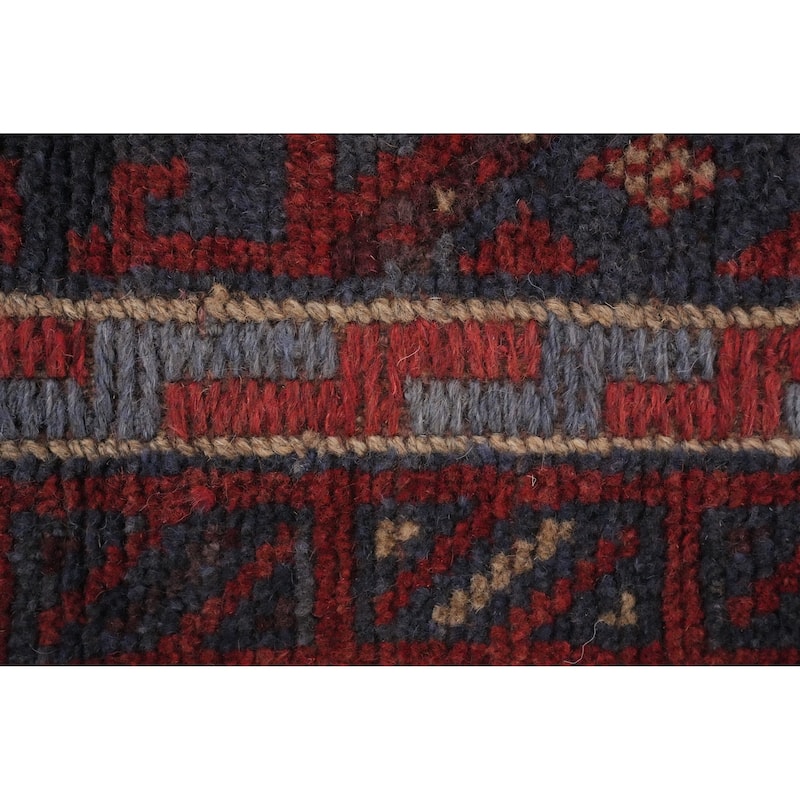 Hand Knotted Oriental 100% Wool Carpet Traditional Tribal Red Balouch Runner Rug - 8' 0'' X 2' 1''