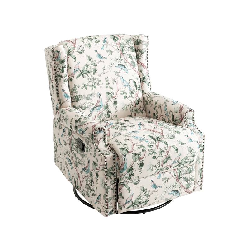 Patterned Linen Swivel Manual Push-Back Recliner Chair