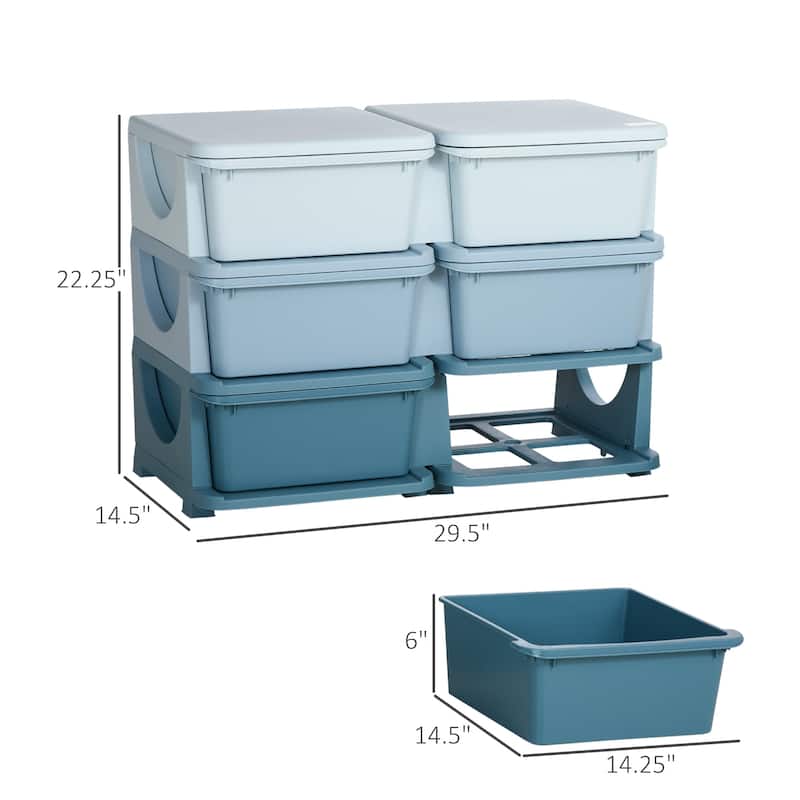Qaba 3 Tier Kids Storage Unit, 6 Drawer Chest Toy Organizer Plastic Bins for Kids Bedroom Nursery Kindergarten Living Room