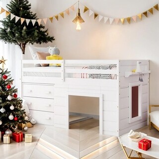 Twin Size Loft Bed with Cabinet and Shelf,Multi-Functional Children's Bed