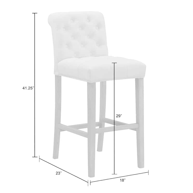 Set of 2 Aleen Beige Fabric Barstool with Roll Back and Tufted Buttons